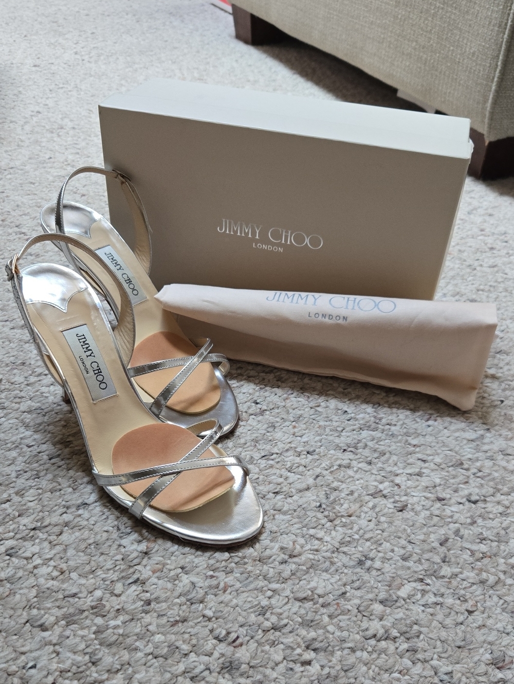 Jimmy Choo Silver Metallic Strappy Heels